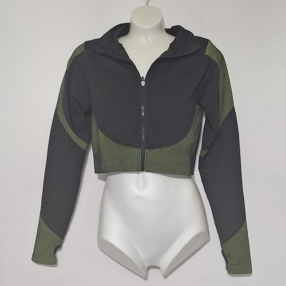 New Mix Zip Up Crop Jacket Green Black
